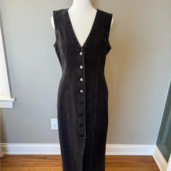 Abercrombie & Fitch Mara Vest Black Denim Sleeveless Midi Dress - Picture 3 of 7